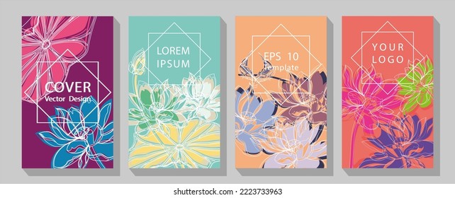 Abstract Plant Art design for print, cover, wallpaper, Minimal and natural wall art. Lotus flower Foliage line art drawing with abstract shape. 