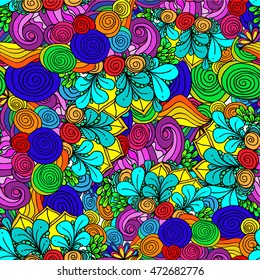 Abstract plant background of drawn shapes and leaves
