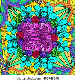 Abstract plant background of drawn shapes and leaves