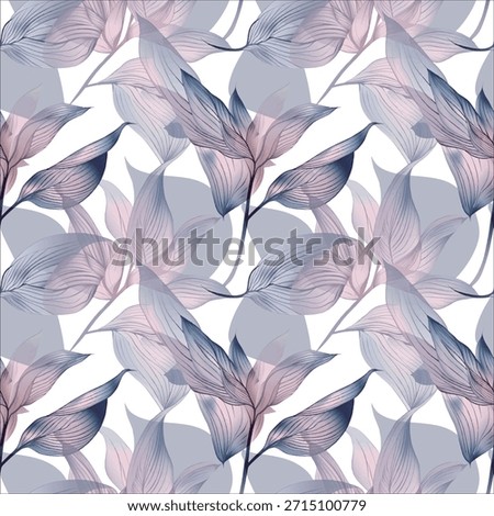 Abstract plant background in soft blue-green tones. Seamless line art, vintage silhouette pattern. Vector leaf illustration, suitable for swimwear design, wallpaper, and textiles.