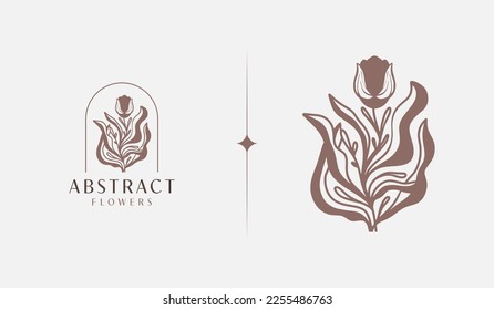 Abstract Plant Botanical Flower Line Art Line Drawing. Universal creative premium symbol. Vector illustration. Creative Minimal design template