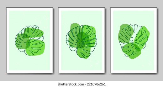 Abstract plant with green shapes. Vector art botanical set. Minimal and natural wall art. 