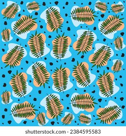 Abstract plant leaf art pattern with colorful freehand doodle collage. Organic leaves cartoon background, simple nature shapes
