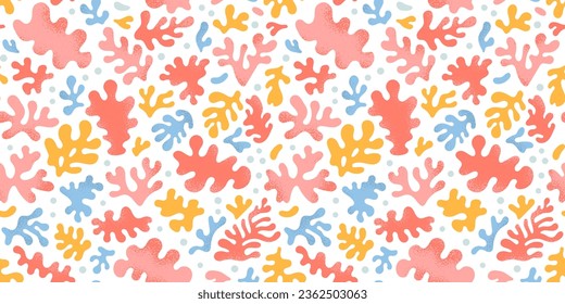 Abstract plant leaf art seamless pattern with colorful freehand doodle collage. Organic leaves cartoon background, simple nature shapes in vintage pastel colors. 