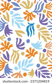 Abstract plant leaf art seamless pattern with colorful freehand doodle collage. Organic leaves cartoon background, simple nature shapes in vintage pastel colors. eps 10