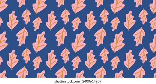 Abstract plant leaf art Seamless pattern. Freehand doodle Organic leaves repeating design for print. Simple nature shapes in vintage pastel colors and flat style. Minimalistic textile and wrapping.