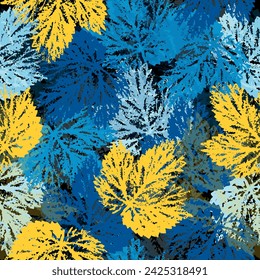 Abstract plant leaf art seamless pattern with colorful freehand doodle collage.  Creative artistic background. 