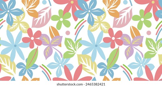 Abstract plant leaf art seamless pattern with colorful freehand doodle collage. Organic leaves cartoon background, simple nature shapes in vintage pastel