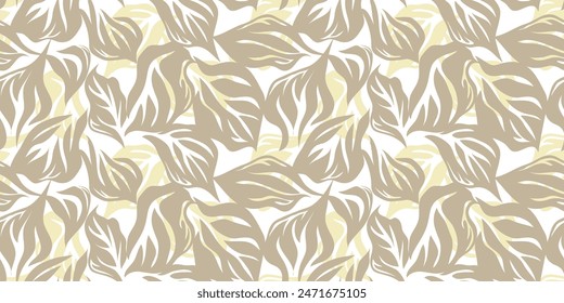 Abstract plant leaf art seamless pattern with colorful freehand doodle collage. Organic leaves cartoon background, simple nature shapes in vintage pastel
