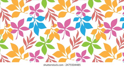 Abstract plant leaf art seamless pattern with colorful freehand doodle collage. Organic leaves cartoon background, simple nature shapes in vintage pastel