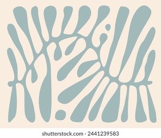 Abstract plant leaf flowers groovy art background. Modern minimalist matisse doodle background of organic leaves, simple natural shapes for wallpaper, wall decor, print, postcard, template, banner.