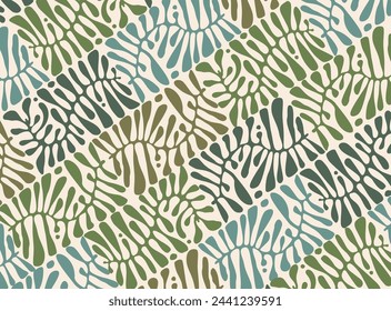 Abstract plant leaf flowers groovy art background. Modern minimalist matisse doodle background of organic leaves, simple natural shapes for wallpaper, wall decor, print, postcard, template, banner.