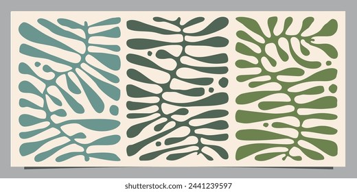 Abstract plant leaf flowers groovy art background. Modern minimalist matisse doodle background of organic leaves, simple natural shapes for wallpaper, wall decor, print, postcard, template, banner.