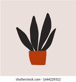 Abstract plant with leaves in pot illustration. Vector minimalis floral botanical art