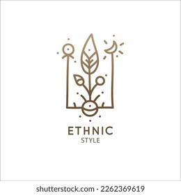 Abstract plant logo. Decoraitive emblem sprouted seed in linear style. Icon of eco food. Vector minimal badge for design of natural product, flower shop, cosmetics, ecology concept, health, spa Center