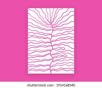 Abstract plant Matisse inspired. Pink background flower blossom poster. Organic drawing shapes, modern vector art