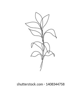 Abstract Plant One Line Drawing. Hand Drawn Modern Minimalistic Design For Creative Logo, Icon Or Emblem. Editable Line