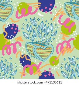 Abstract plant in pot vector seamless pattern