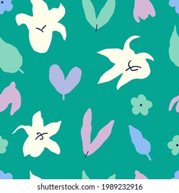 Abstract plant seamless pattern. Bold vector background with hand-drawn floral elements. Simple colorful pattern background 