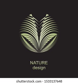 Abstract plant sign, symbol, logo, emblem, trendy geometric halftone lines dynamic pattern, vector modern design element.
