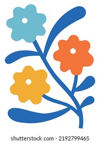 Abstract plant. Simple bloom flower. Naive art, infantile style. Vector illustration.