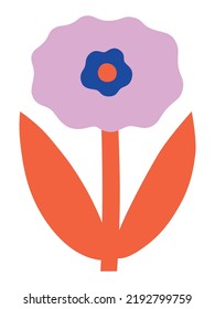 Abstract plant. Simple bloom flower. Naive art, infantile style. Vector illustration.