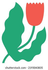 Abstract plant. Simple bloom flower. Naive art, infantile style. Vector illustration.