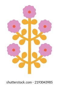 Abstract plant. Simple bloom flower. Naive art, infantile style. Vector illustration.