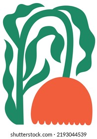 Abstract plant. Simple bloom flower. Naive art, infantile style. Vector illustration.