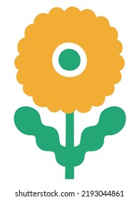Abstract plant. Simple bloom flower. Naive art, infantile style. Vector illustration.