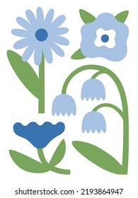 Abstract plant. Simple bloom flower. Naive art, infantile style. Vector illustration.