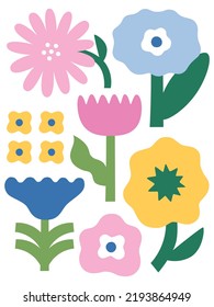 Abstract plant. Simple bloom flower. Naive art, infantile style. Vector illustration.