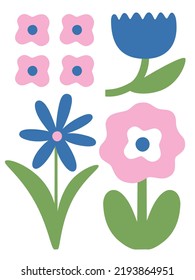 Abstract plant. Simple bloom flower. Naive art, infantile style. Vector illustration.