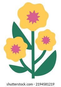 Abstract plant. Simple bloom flower. Naive art, infantile style. Vector illustration.