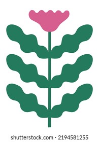 Abstract plant. Simple bloom flower. Naive art, infantile style. Vector illustration.