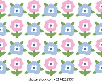 Abstract plant. Simple flower seamless pattern. Naive art, infantile style. Vector illustration.