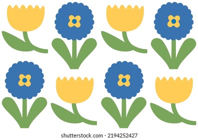 Abstract plant. Simple flower seamless pattern. Naive art, infantile style. Vector illustration.