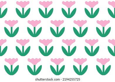Abstract plant. Simple flower seamless pattern. Naive art, infantile style. Vector illustration.