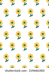Abstract plant. Simple flower seamless pattern. Naive art, infantile style. Vector illustration.