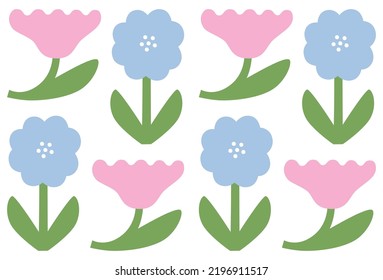 Abstract plant. Simple flower seamless pattern. Naive art, infantile style. Vector illustration.