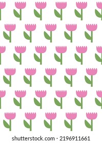 Abstract plant. Simple flower seamless pattern. Naive art, infantile style. Vector illustration.