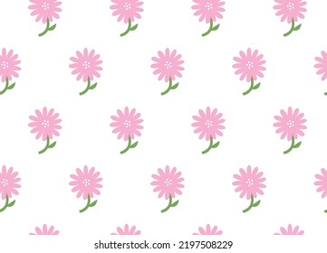 Abstract plant. Simple flower seamless pattern. Naive art, infantile style. Vector illustration.