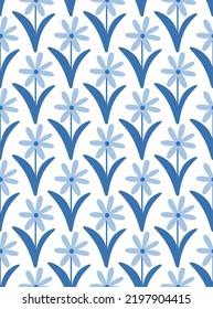 Abstract plant. Simple flower seamless pattern. Naive art, infantile style. Vector illustration.