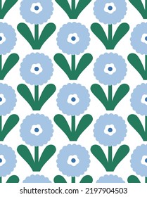 Abstract plant. Simple flower seamless pattern. Naive art, infantile style. Vector illustration.