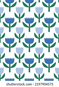 Abstract plant. Simple flower seamless pattern. Naive art, infantile style. Vector illustration.
