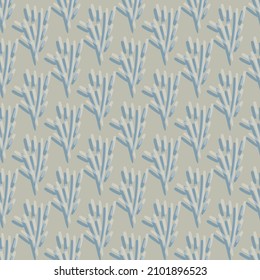 Abstract plant sprigs vector seamless pattern background. Branches of herb backdrop in neutral colors. Painterly doodle herbal twigs geometric design. Blended paint effect botanical nature repeat.