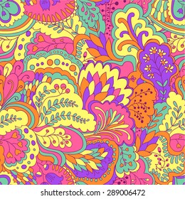 Abstract plant vector seamless colorful  pattern.