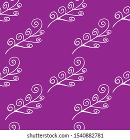 Abstract plant. White line on a lilac background. Seamless pattern for fabric and wallpaper. Vector graphics