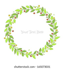 Abstract plants with berries round frame.