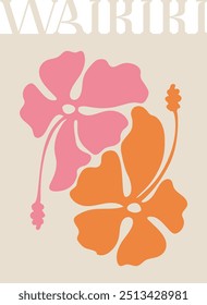 Abstract plants. Botanical doodle background art set. Flower and leaves abstract shape. Trendy floral in primitive contemporary style design for print, wallpaper, wall art for home decoration.